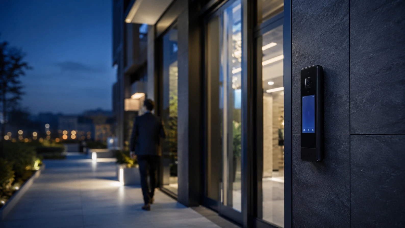 Vídeo-porteiro moderno instalado em entrada residencial