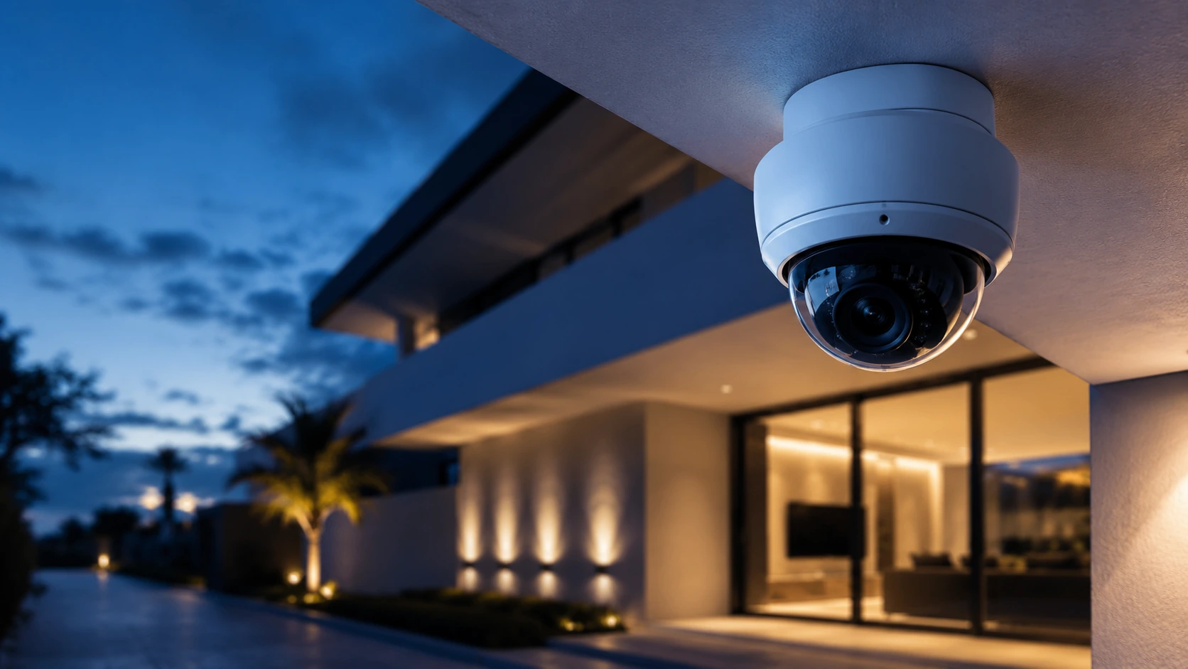 Câmera de monitoramento moderna instalada em residência contemporânea